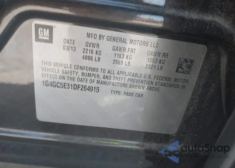 2013 Buick Lacrosse Leather Group z USA, uszkodzony, nr VIN 1G4GC5E31DF264915